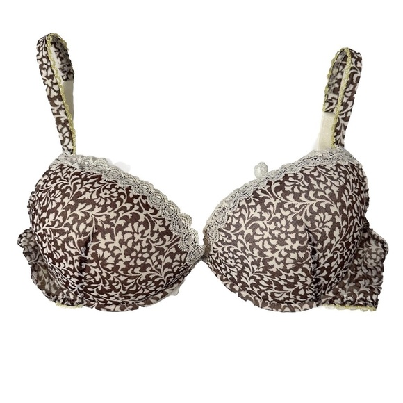 Intimissimi Bra Size 36 C Brown Ivory‎ Floral Lace Underwire Lightly Padded - Picture 1 of 11
